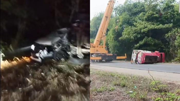 KECELAKAAN MAUT - Kecelakaan maut terjadi di Prabumulih sekitar pukul 04.00 WIB antara minibus travel dan truk tangki BBM, yang diduga dipicu akibat truk tangki memotong jalur (motong).