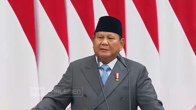 Presiden Prabowo Subianto menyampaikan pidato kenegaraan di  Kompleks MPR/DPR. (Istimewa)