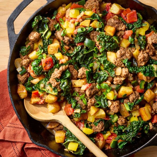 an image of the Ground Beef & Potatoes Skillet Credit: Photographer: Jake Sternquist, Food Stylist: Holly Dreesman, Prop Stylist: Natalie Ghazali