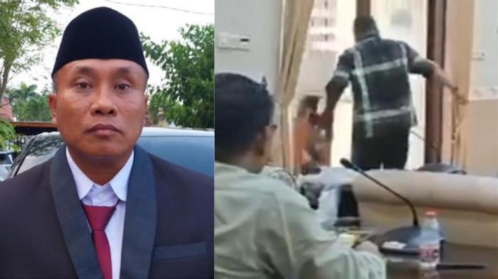 TENDANG - Anggota DPRD Banyuwangi Suwito saat dikonfirmasi SURYA.co.id, Jumat (14/8/2026). Dan aksinya saat menendang pintu ruang rapat, yang videonya viral di media sosial.