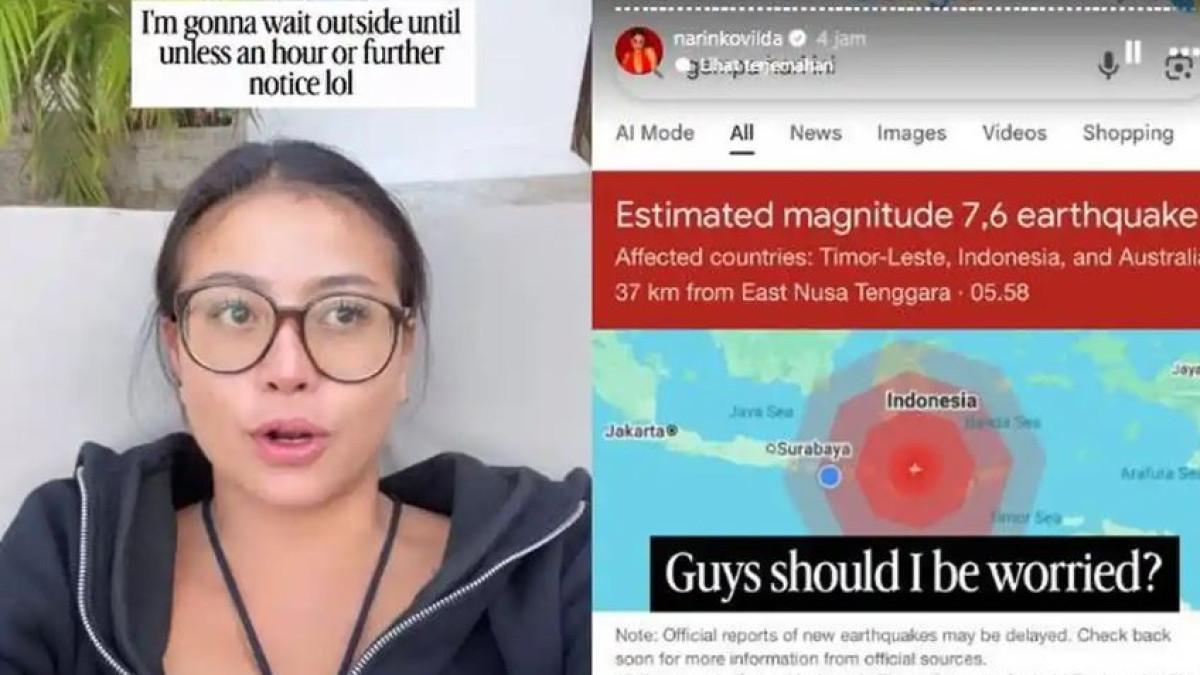 GEMPA BUMI NTT: Selebgram Awkarin membagikan momen saat ia ikut merasakan gempa bumi NTT berkekuatan Magnitude 7,7, Sabtu (15/8/2026). Awkarin ungkap respon bule dan warga lokal.