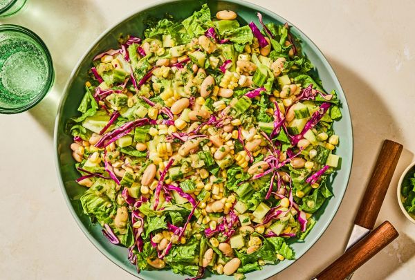 A recipe image of High-Fiber Cucumber, Corn & White Bean Salad. Credit: Photographer: Ali Redmond.