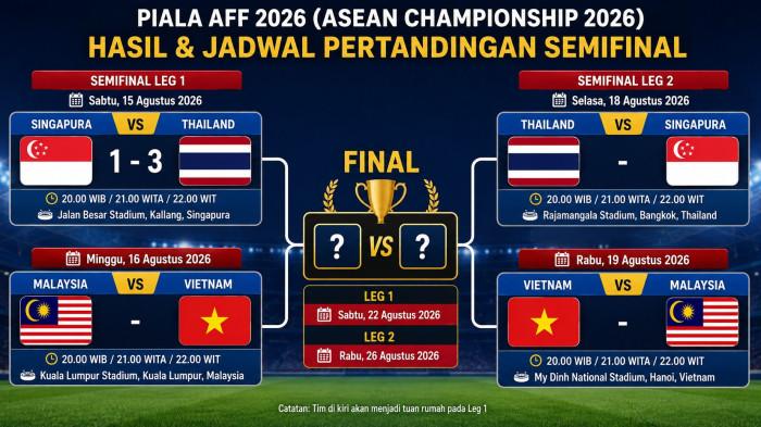 HASIL PIALA AFF 2026 -- Update Hasil Leg 1 Semifinal Piala AFF 2026 Setelah 1-3 Singapura Melorot Digilas Thailand.