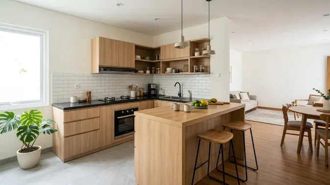 Desain Dapur Minimalis Tanpa Sekat (AI Generated)