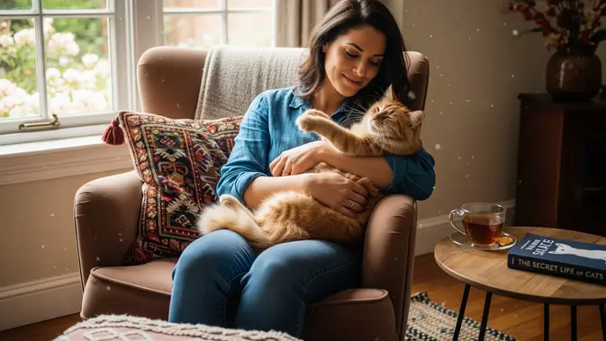 Pemilik Kucing Bermain Bersama. (Gemini AI)