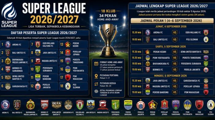 SUPER LEAGUE 2026/2027 -- Big Match Super League 2026/2027: Daftar 18 Klub Tanding, Format, Kick Off dan Jadwal Lengkap.