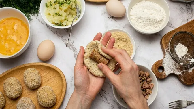 cara membuat kroket tempe yang renyah (AI generated)