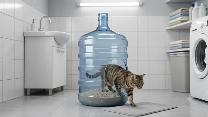 Tempat Pasir Kucing Tertutup. (Gambar: AI Generated)