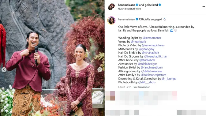 Sean Gelael dan Hana Malasan lamaran © instagram.com/hanamalasan