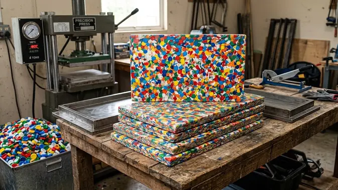 Papan Plastik Daur Ulang dari Tutup Botol. [AI Generated]