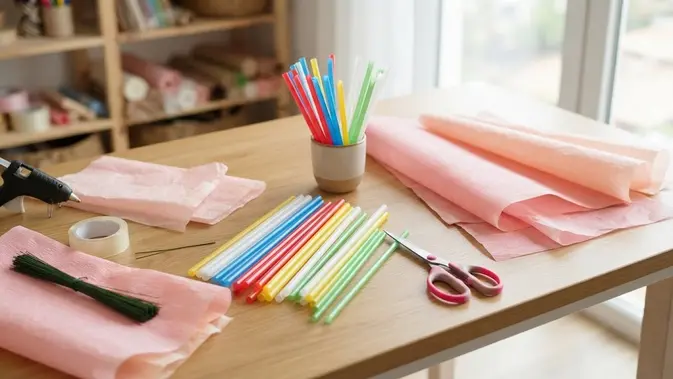 Cara Membuat Buket Bunga dari Sedotan Plastik (AI Generated)