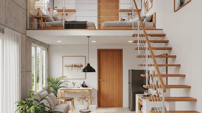 Desain rumah 5x10 2 kamar.  (AI Generated)