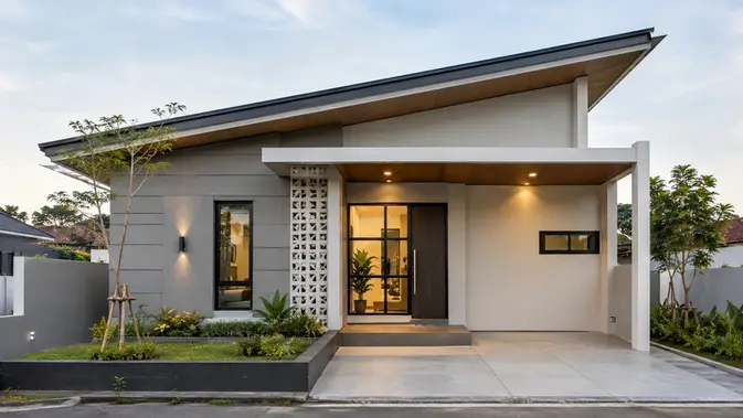 Desain Rumah Type 60 Kontemporer Atap Miring. (Gambar: AI Generated)