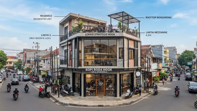 Desain ruko minimalis modern yang fungsional dan hemat biaya untuk usaha model ruko minimalis hook dengan mezzanine dan rooftop Desain ruko minimalis modern yang fungsional dan hemat biaya untuk usaha model ruko minimalis hook dengan mezzanine dan rooftop (AI generated)
