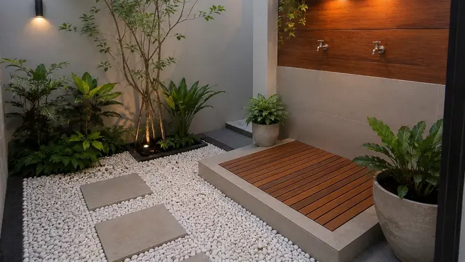Model Tempat Wudhu Minimalis Dekat Taman. (AI Generated)