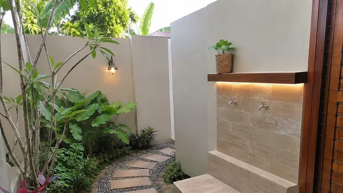 Model Tempat Wudhu Minimalis Dekat Taman. (AI Generated)
