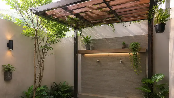 Model Tempat Wudhu Minimalis Dekat Taman. (AI Generated)