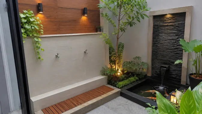 Model Tempat Wudhu Minimalis Dekat Taman. (AI Generated)