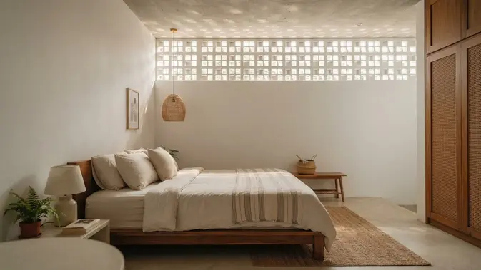 Roster minimalis untuk ventilasi kamar yang tetap terang dan terjaga privasinya model lubang satu untuk sisi kamar yang menghadap jalan (AI generated)