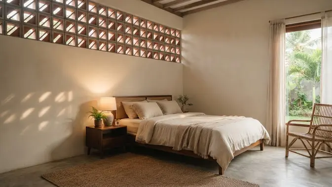 Roster minimalis untuk ventilasi kamar yang tetap terang dan terjaga privasinya model lubang miring untuk kamar menghadap ruang (AI generated)