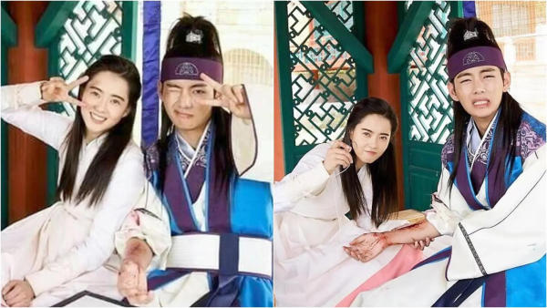 Go Ara with Kim Taehyung on the sets of Hwarang
