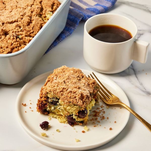 a recipe photo of the Lemon-Blueberry Coffee Cake Credit: Photographer: Jennifer Causey, Food Stylist: Julian Hensarling, Prop Stylist: Christina Daley