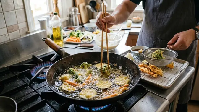 Cara Membuat Sayur Goreng Crispy Langkah demi Langkah. (Gambar: AI Generated)
