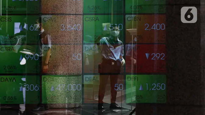 Aktivitas pekerja di depan layar Indeks Harga Saham Gabungan (IHSG) di BEI, Jakarta (Liputan6.com/Angga Yuniar)