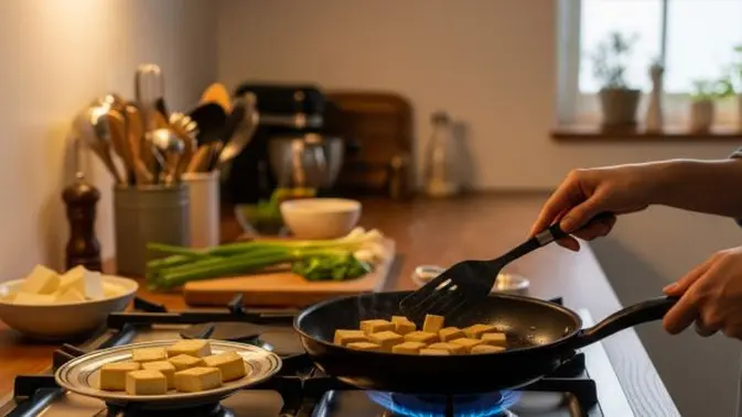 Teknik Menggoreng Tahu. (AI generate)