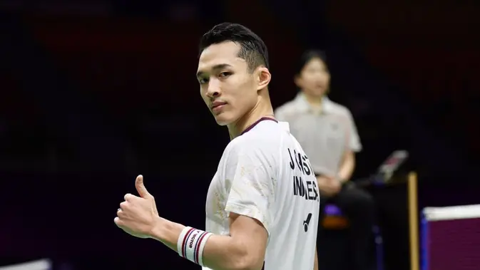 Ekspresi tunggal putra Indonesia, Jonatan Christie, pada babak pertama Kejuaraan Dunia BWF 2026 di India, Selasa (18/8/2026). (PBSI
