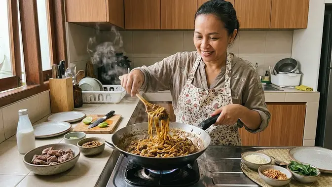 Membuat Fettuccine Bumbu Bebek. [AI Generated]