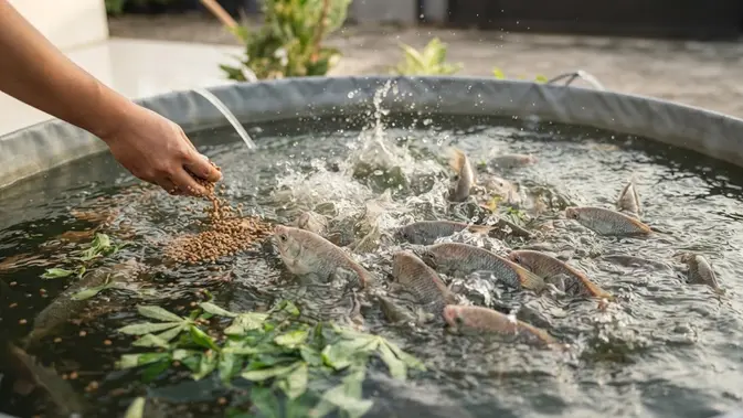 Budidaya gurame tanpa kolam tanah untuk panen yang melimpah di lahan sempit pekarangan rumah melalui aturan pemberian pakan harian (AI generated)