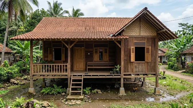 Desain Rumah Sederhana 3 Kamar di Kampung. (AI Generated)