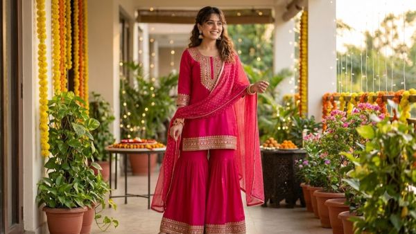 Enhance festive look with Sharara set Enhance festive look with Sharara set