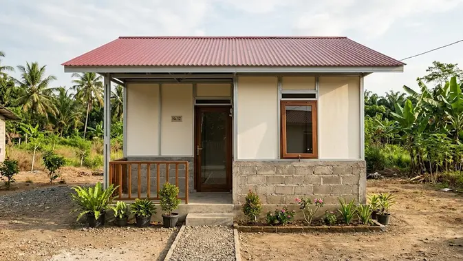 Rumah Semi-Permanen (Setengah Tembok), Desain Rumah 30 Juta Paling Irit. (Gambar: AI Generated)