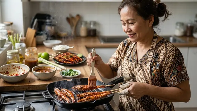 Membuat Udang Bakar Bumbu Rujak. [AI Generated]