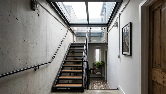 Desain Tangga Rumah Sempit dengan Skylight/AI Generated