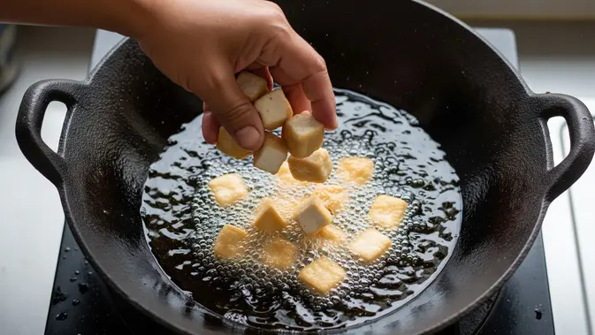Cara Menggoreng Tahu Agar Tidak Pecah (AI Generated)