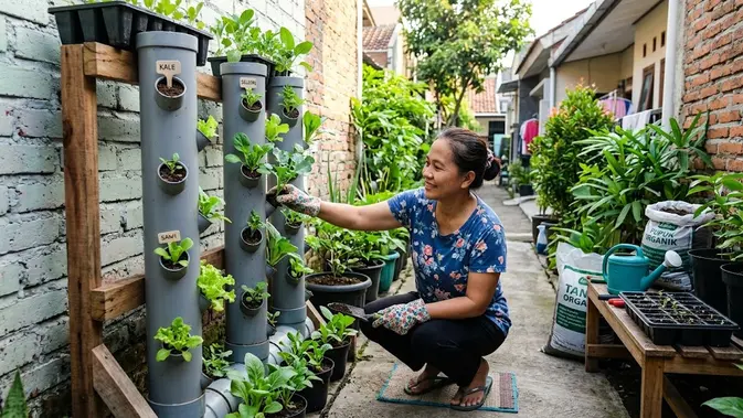Cara Menanam Sayuran Sistem Vertikultur untuk Lahan Sempit/AI Generated
