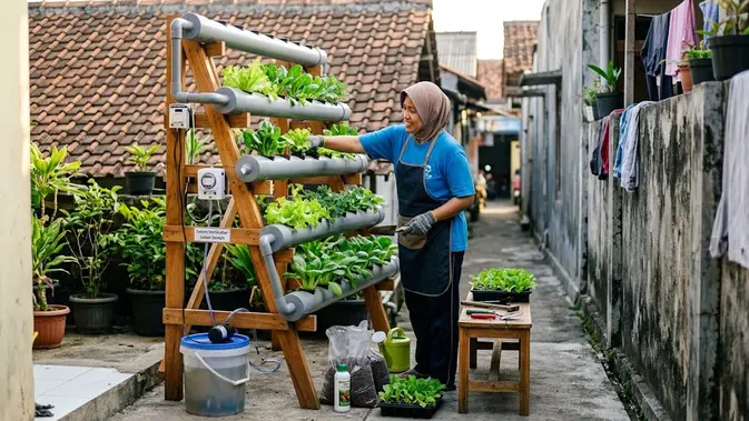 Cara Menanam Sayuran Sistem Vertikultur untuk Lahan Sempit/AI Generated