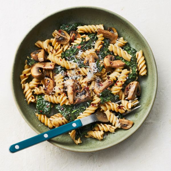 Chickpea Pasta with Mushrooms & Kale Credit: Greg DuPree