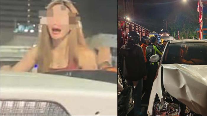 KECELAKAAN - Tangkapan layar video amatir yang menunjukkan sikap cewek pengemudi mobil Oulander yang menabrak seorang pekerja event yang sedang mengangkut muatan barang ke dalam truk boks di depan Alun-alun Surabaya, Jalan Gubernur Suryo, Genteng, Surabaya, sekitar pukul 03.39 WIB, pada Minggu (23/8/2026).