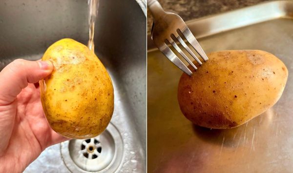 Washing and piercing potato