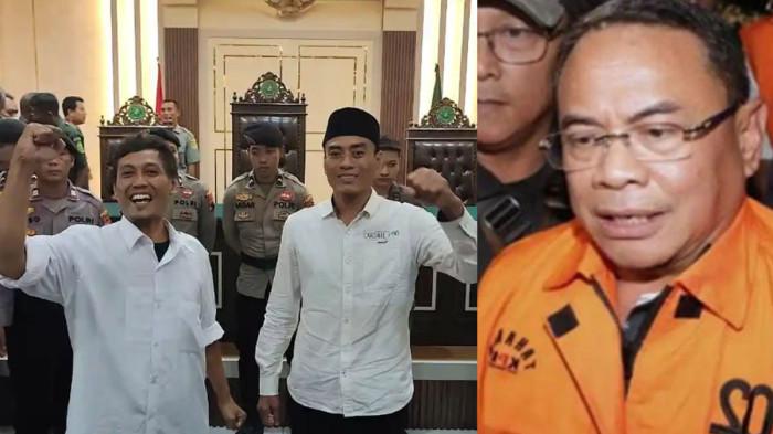 BEBAS - Botok dan Teguh Istiyanto dua inisiator atau pentolan demo di Pati yang akhirnya menghirup udara bebas. 