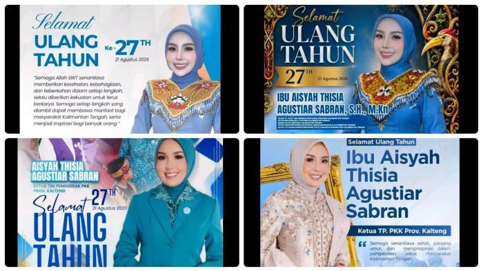 KARHUTLA DI KALIMANTAN - Jajaran dinas di lingkungan Pemprov Kalteng secara serentak menggunggah ucapan selamat ulang tahun ke-27 untuk istri gubernur, Aisyah Thisia Agustiar Sabran pada 21 Agustus kemarin. Dinas di Pemprov Kalteng tuai sorotan usai serentak ucapkan selamat ulang tahun untuk istri Gubernur, Aisyah Thisia Agustiar Sabran di tengah bencana kabut asap akibat karhutla. (HO/IST)