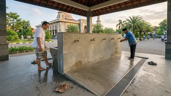 Model Tempat Wudhu yang Sekaligus Bisa Dipakai untuk Cuci Kaki/AI Generated
