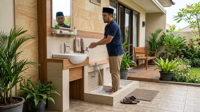 Model Tempat Wudhu yang Sekaligus Bisa Dipakai untuk Cuci Kaki/AI Generated