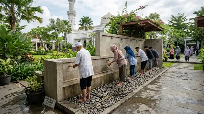 Model Tempat Wudhu yang Sekaligus Bisa Dipakai untuk Cuci Kaki/AI Generated