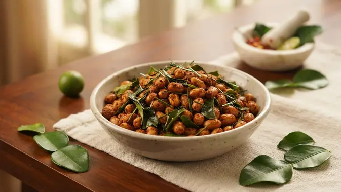 Resep Kacang Pedas Daun Jeruk yang Renyah dan Gurih. Foto: AI Generated