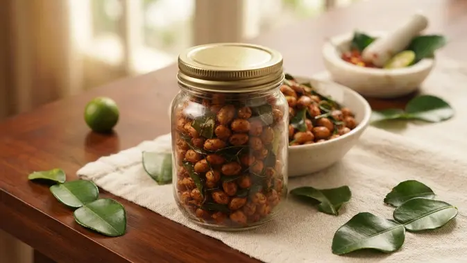 Resep Kacang Pedas Daun Jeruk yang Renyah dan Gurih. Foto: AI Generated